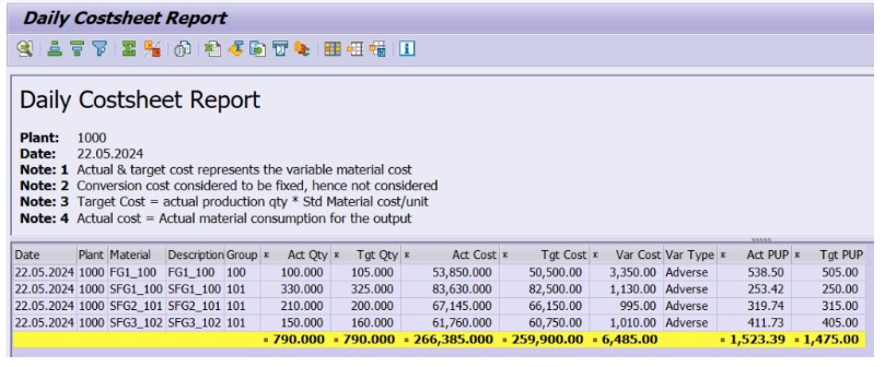 Example of a system-generated report